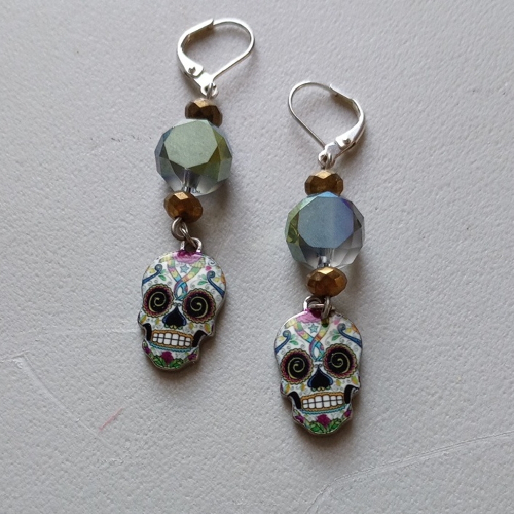 Vibrant Sugar Skull Dangle Earrings